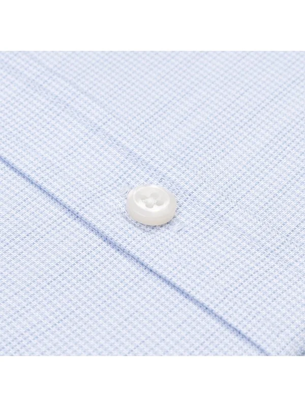 Germirli Blue White Micro Patterned Exclusive Button-down Collar Tailor Fit Cotton Shirt - 3