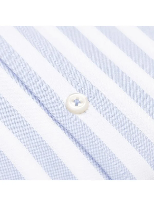 Germirli Blue White Striped Tailor Fit Relaxed Fit Button Down Collar Sports Oxford Cotton Shirt - 3