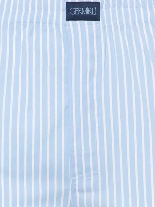 Germirli Blue White Thick Striped Cotton Elastane Boxer Shorts - 2