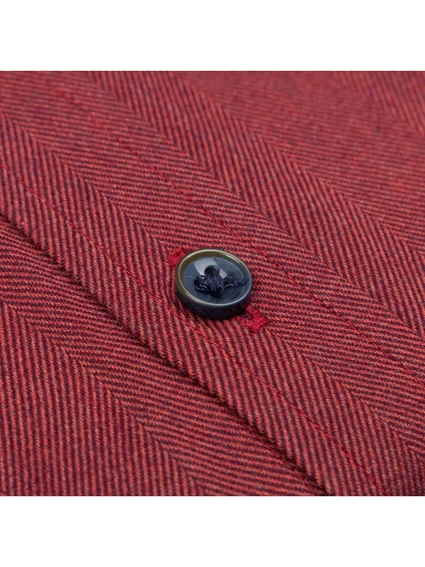 Germirli Burgundy Herringbone Pattern Albini Cotton Lyocell Tencel Tailor Fit Flannel Shirt - 3