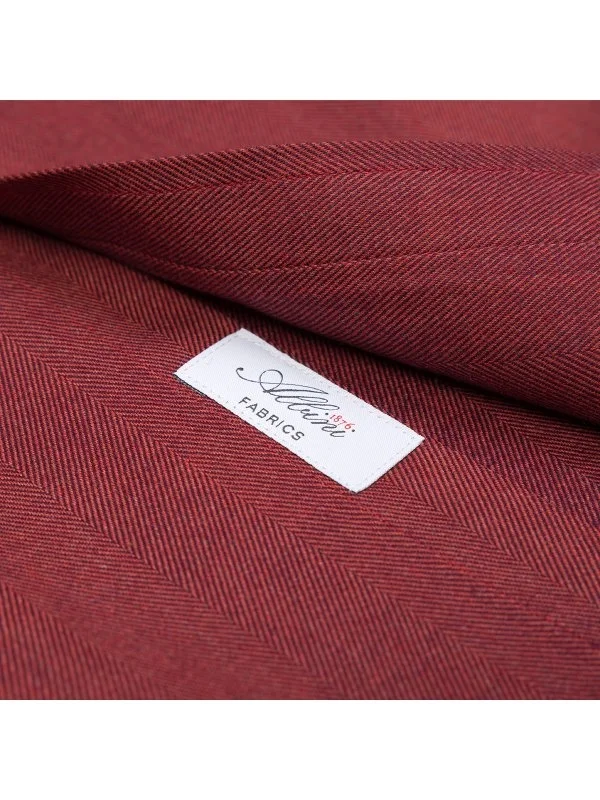 Germirli Burgundy Herringbone Pattern Albini Cotton Lyocell Tencel Tailor Fit Flannel Shirt - 4