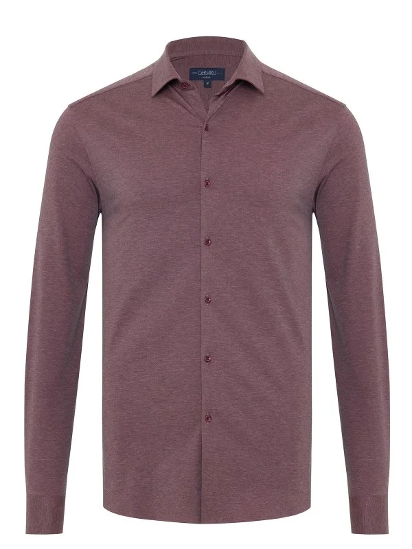 Germirli Claret Red Melange Albini Active 4Flex Soft Collar Slim Fit Shirt - 1