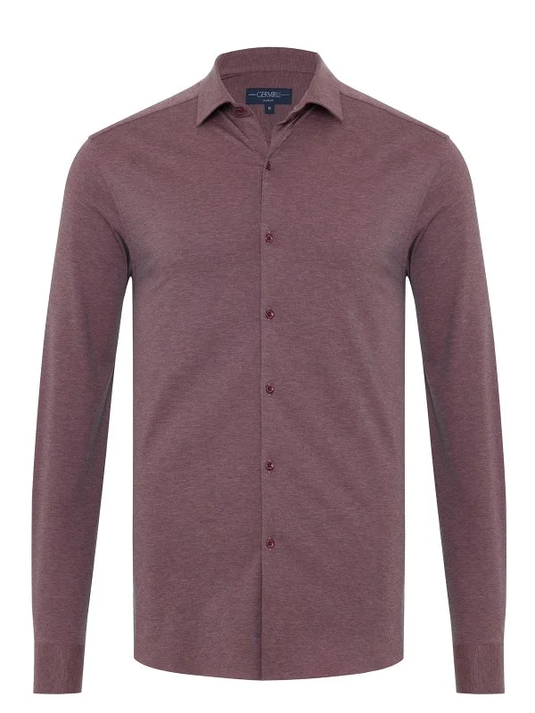 Germirli Claret Red Melange Albini Active 4Flex Soft Collar Slim Fit Shirt - 1