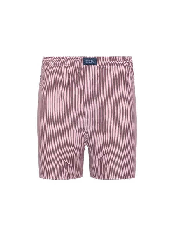 Germirli Claret Red, White Striped Cotton Boxer Shorts - 1