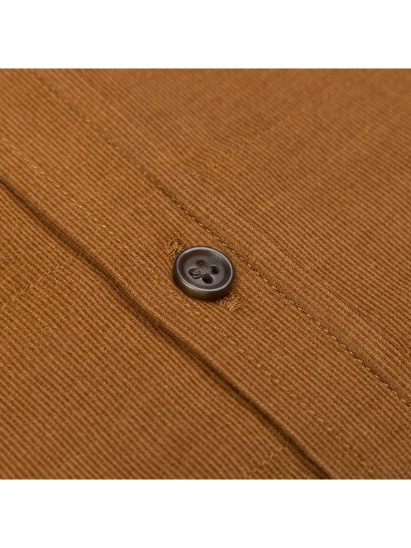 Germirli Camel Color Thin Velvet Soft Collar Tailor Fit Utility Pure Cotton Shirt - 3