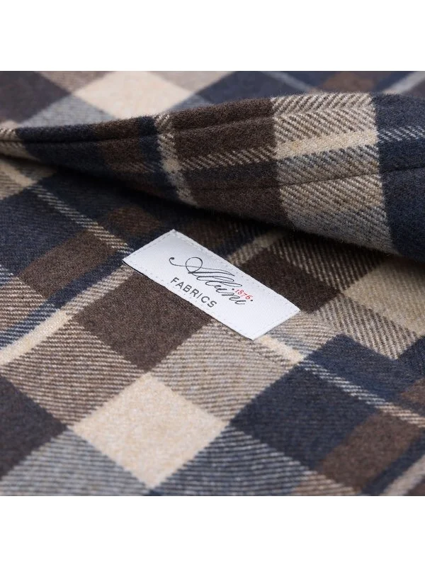 Germirli Coffee Navy Beige Plaid Flannel Tailor Fit Overshirt Lumberjack Shirt - 4