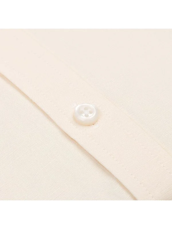 Germirli Cream Color Tailor Fit Soft Collar Lyocell Linen Short Sleeve Men's Shirt - 3