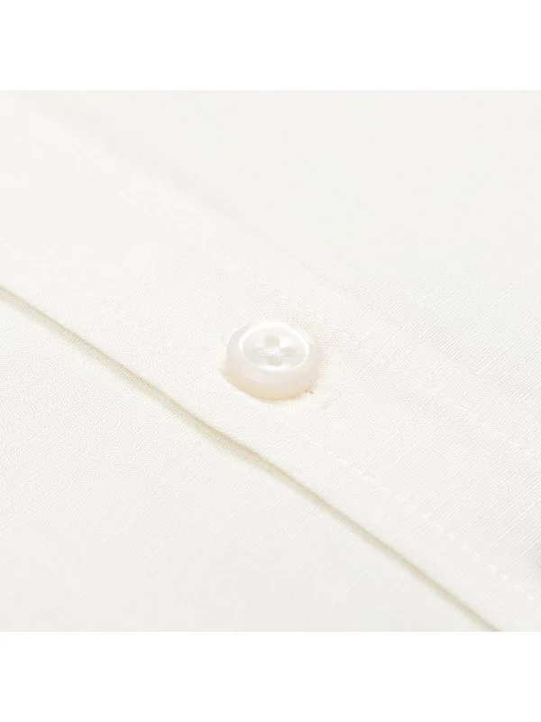 Germirli Cream Color Soft Collar Tailor Fit Short Sleeve Tencel Linen Shirt - 3