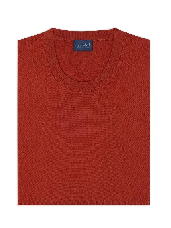 Germirli Crew Neck Tile Color Merino Wool Sweater - 2