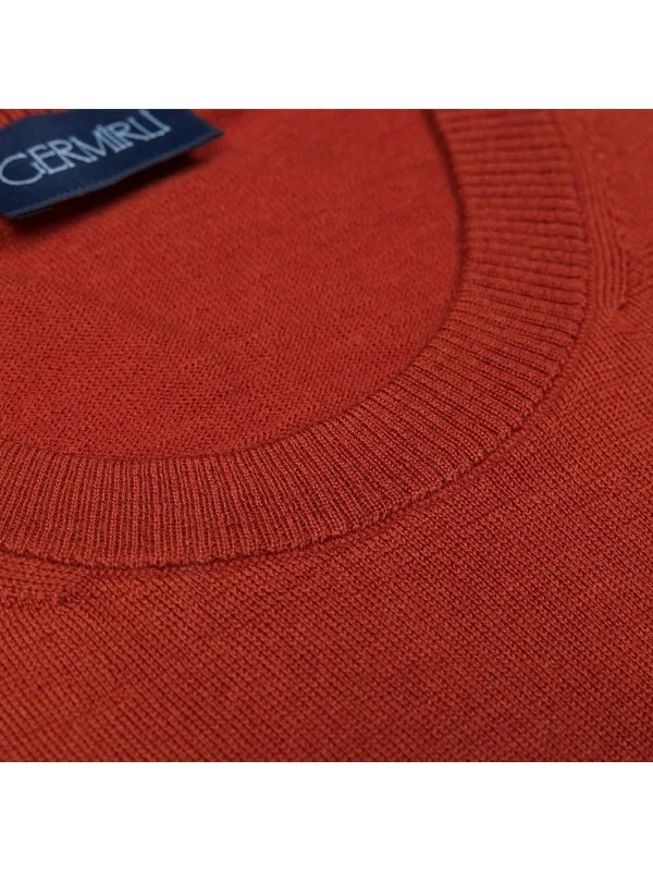 Germirli Crew Neck Tile Color Merino Wool Sweater - 3