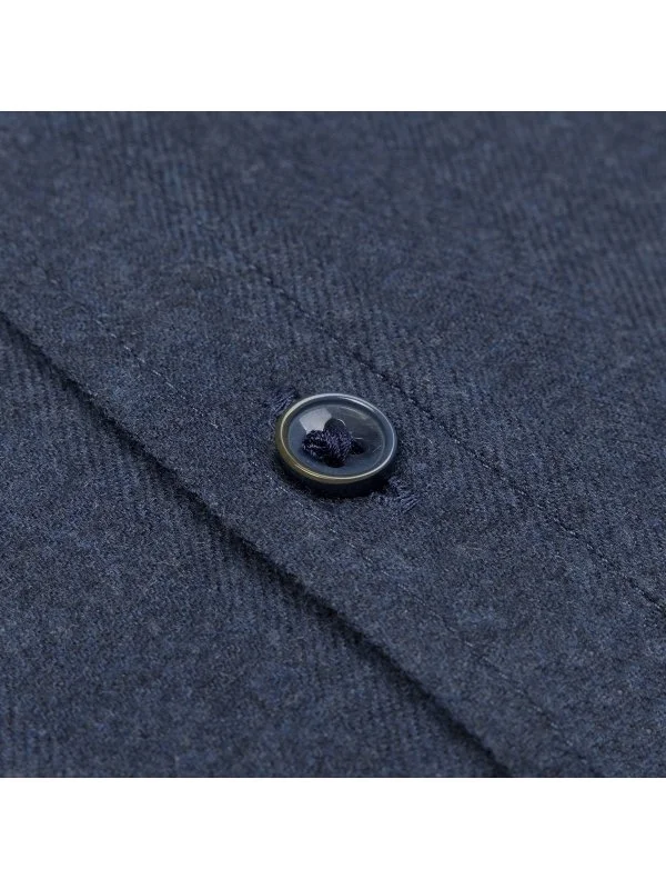 Germirli Navy Blue Herringbone Pattern Albini Cotton Lyocell Tencel Tailor Fit Flannel Shirt - 3