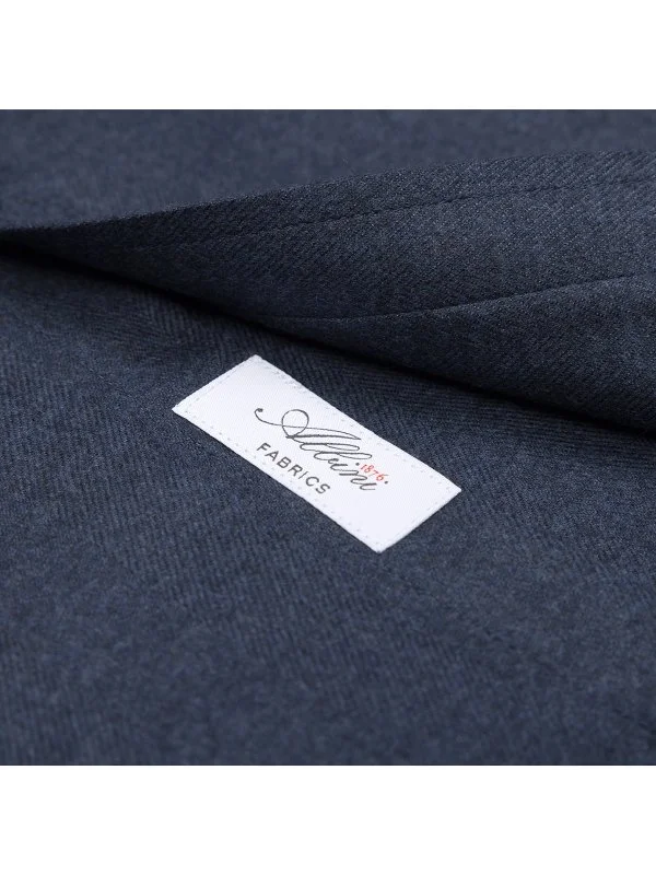 Germirli Navy Blue Herringbone Pattern Albini Cotton Lyocell Tencel Tailor Fit Flannel Shirt - 4