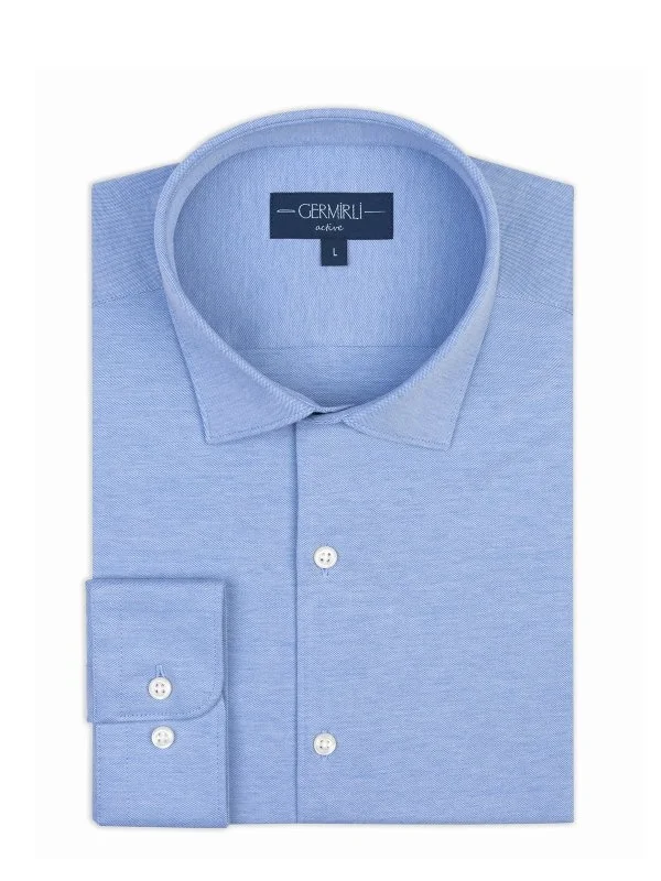 Germirli Dark Blue Soft Collar Albini 3D Germirli Slim Fit Active Textured Shirt - 2
