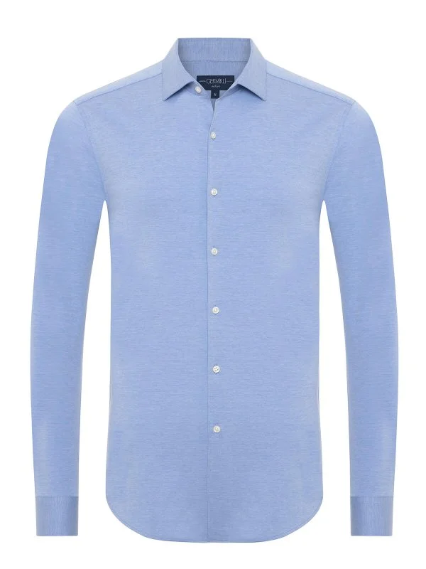 Germirli Dark Blue Soft Collar Albini 3D Germirli Slim Fit Active Textured Shirt - 1
