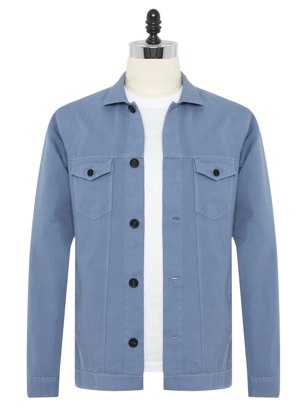Germirli Elemental Blue Vintage Fillet Pocket Cotton Linen Jacket Shirt - 1