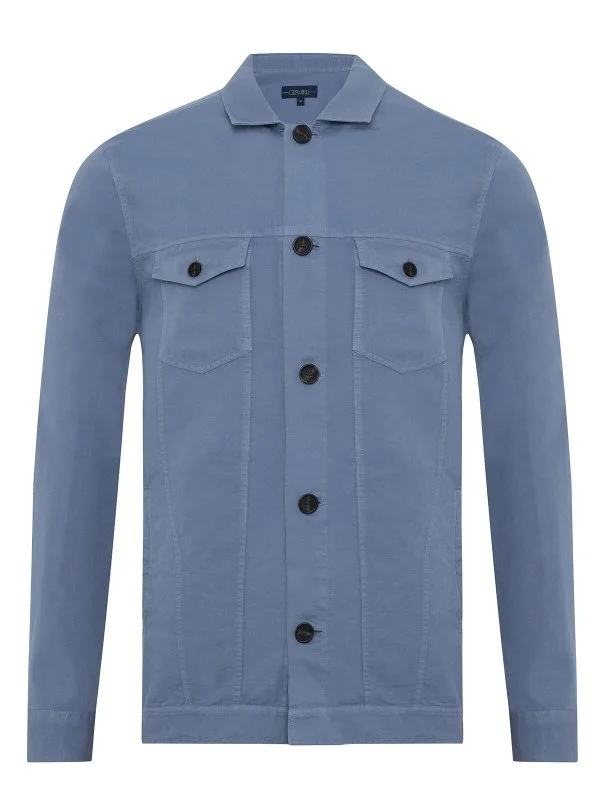 Germirli Elemental Blue Vintage Fillet Pocket Cotton Linen Jacket Shirt - 2