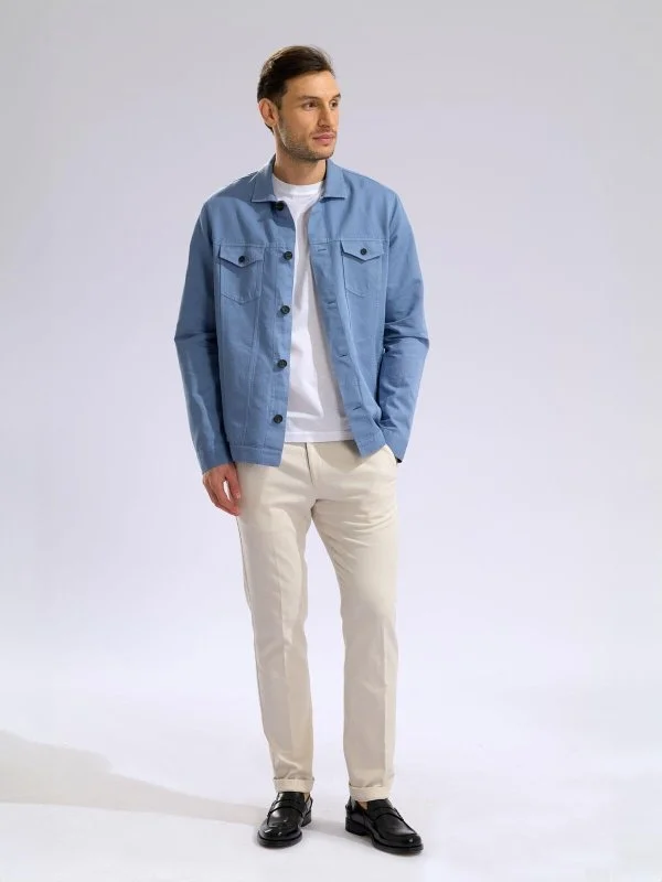 Germirli Elemental Blue Vintage Fillet Pocket Cotton Linen Jacket Shirt - 4