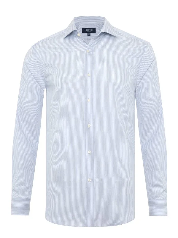 Germirli Exclusive Italian Collar Blue Striped Albini Tailor Fit Tencel Shirt - 1