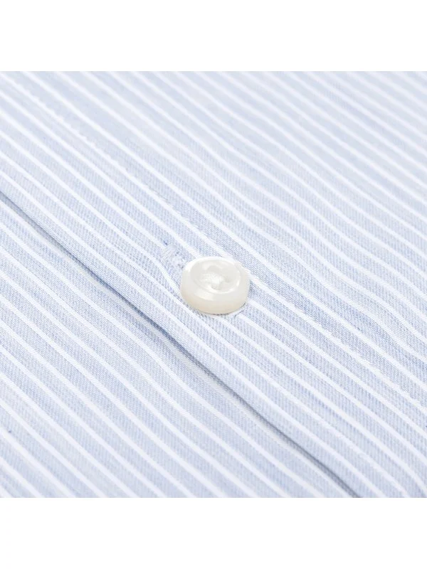 Germirli Exclusive Italian Collar Blue Striped Albini Tailor Fit Tencel Shirt - 4