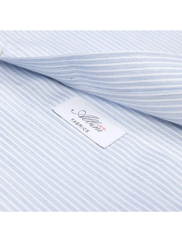 Germirli Exclusive Italian Collar Blue Striped Albini Tailor Fit Tencel Shirt - 3