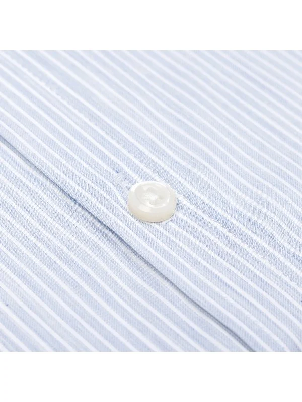 Germirli Exclusive Italian Collar Blue Striped Albini Tailor Fit Tencel Shirt - 4