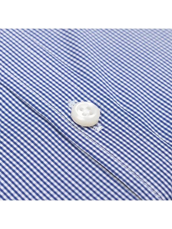 Germirli Exclusive Italian Collar Navy Checkered Albini Tailor Fit Piumino Cotton Shirt - 4