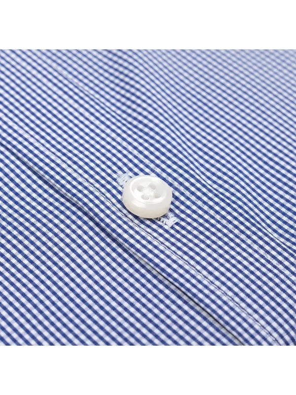 Germirli Exclusive Italian Collar Navy Checkered Albini Tailor Fit Piumino Cotton Shirt - 4