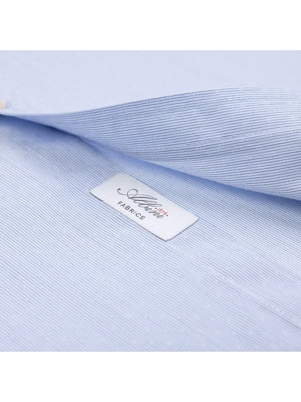 Germirli Exclusive Thin Blue Striped Tailor Fit Classic Collar Albini Piumino Giza Cotton Shirt - 2