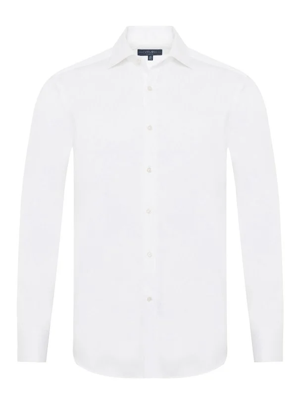 Germirli Exclusive White Satin Textured Tailor Fit Classic Collar Cotton Shirt - 1