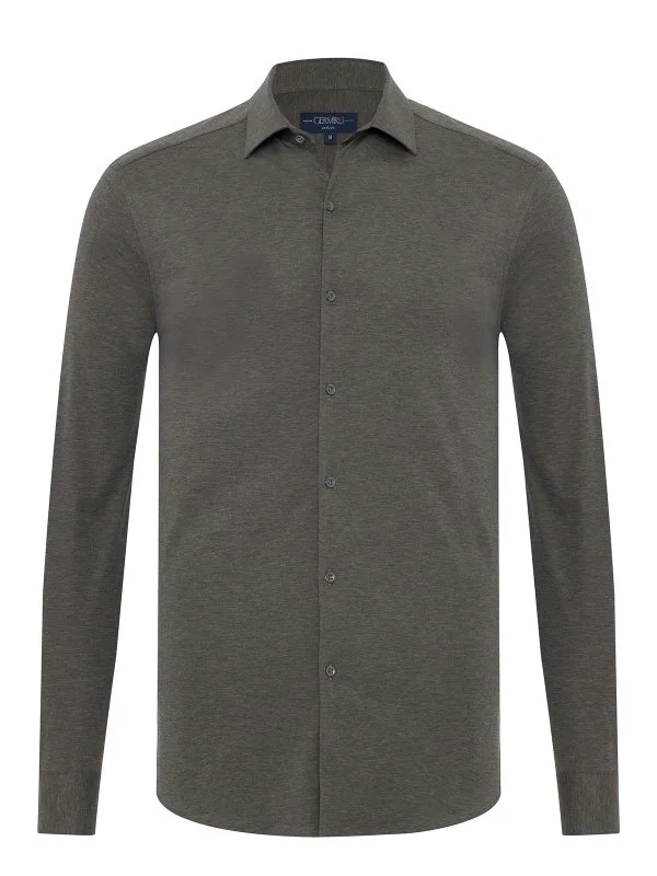 Germirli Grey Melange Albini Active 4Flex Soft Collar Slim Fit Shirt - 1