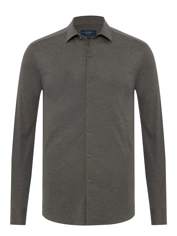 Germirli Grey Melange Albini Active 4Flex Soft Collar Slim Fit Shirt - 1