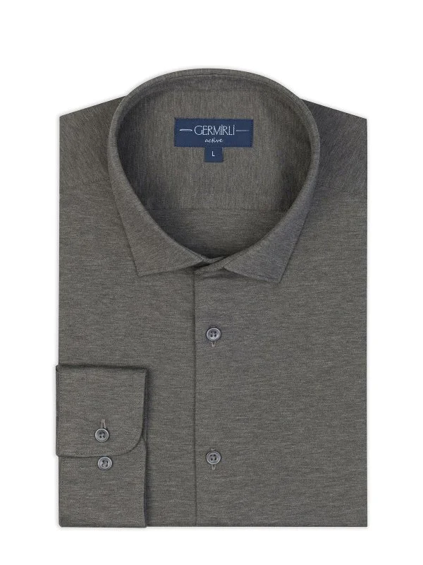 Germirli Grey Melange Albini Active 4Flex Soft Collar Slim Fit Shirt - 2