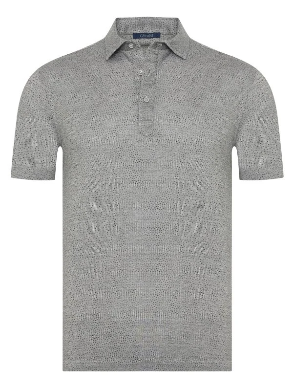 Germirli Gray Piquet Patterned Shirt Collar Regular Fit T-Shirt - 1
