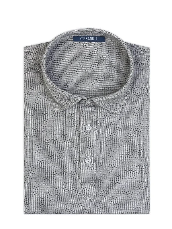 Germirli Gray Piquet Patterned Shirt Collar Regular Fit T-Shirt - 2