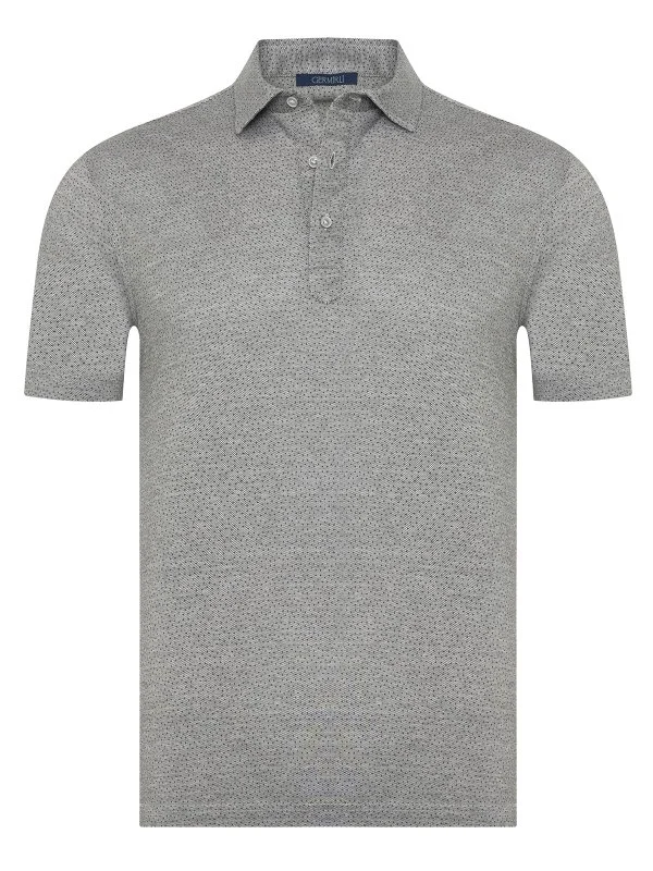 Germirli Gray Piquet Patterned Shirt Collar Regular Fit T-Shirt - 1