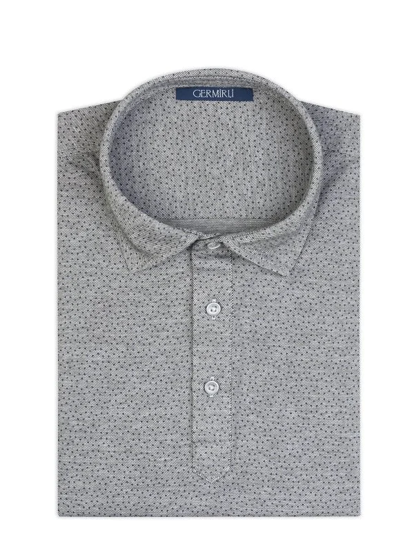 Germirli Gray Piquet Patterned Shirt Collar Regular Fit T-Shirt - 2