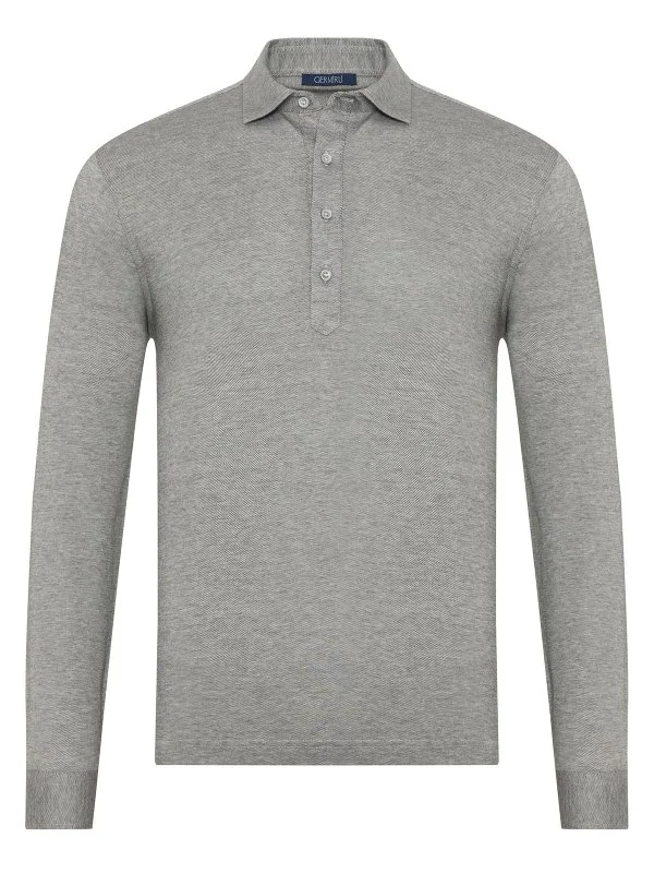 Germirli Grey Piquet Shirt Collar Regular Fit Long Sleeve T-Shirt - 1