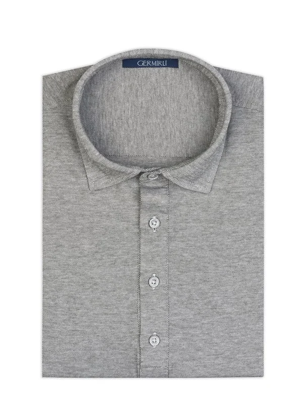 Germirli Grey Piquet Shirt Collar Regular Fit Long Sleeve T-Shirt - 2