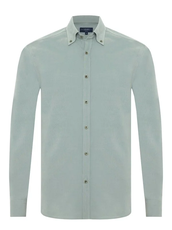 Germirli Green Thin Velvet Albini Button-down Collar Tailor Fit Pure Cotton Shirt - 1