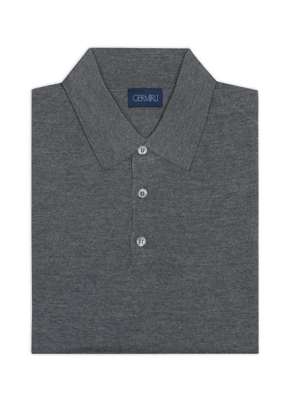 Germirli Gray Buttoned Polo Collar Regular Fit Extra Fine Wool Men's Sweater - 2