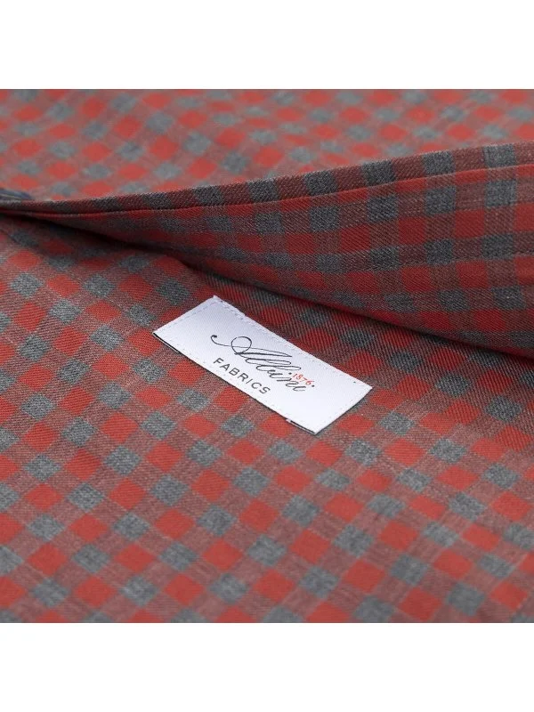 Germirli Gray Red Button-down Collar Albini Tailor Fit Relaxed Fit Checkered Thin Flannel Shirt - 3