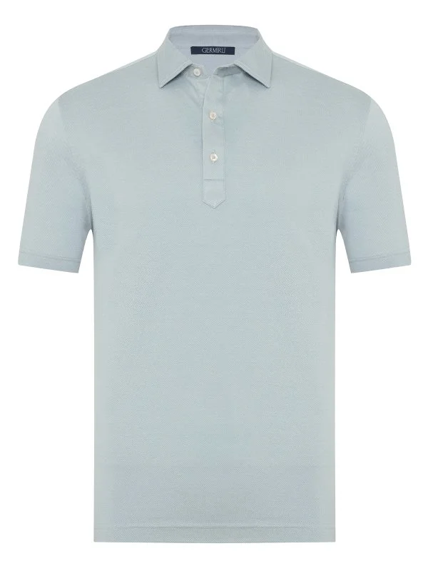 Germirli Ice Blue Piquet Shirt Collar Regular Fit Mercerized Cotton Tencel T-Shirt - 1