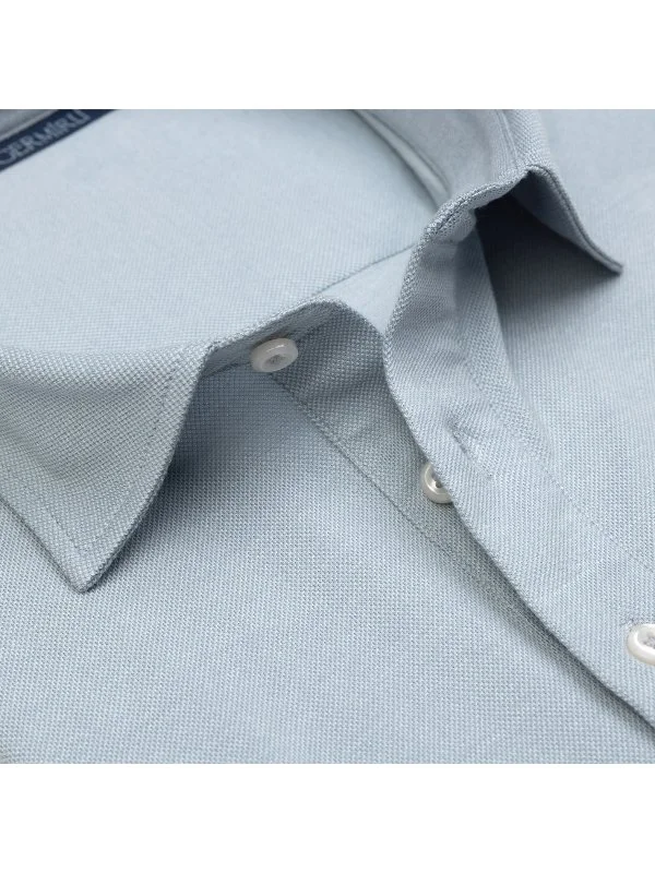 Germirli Ice Blue Piquet Shirt Collar Regular Fit Mercerized Cotton Tencel T-Shirt - 3