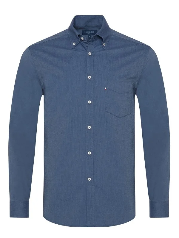 Germirli Indigo Blue Button-Down Collar Pocket Tailor Fit Sport Oxford Men's Shirt - 1