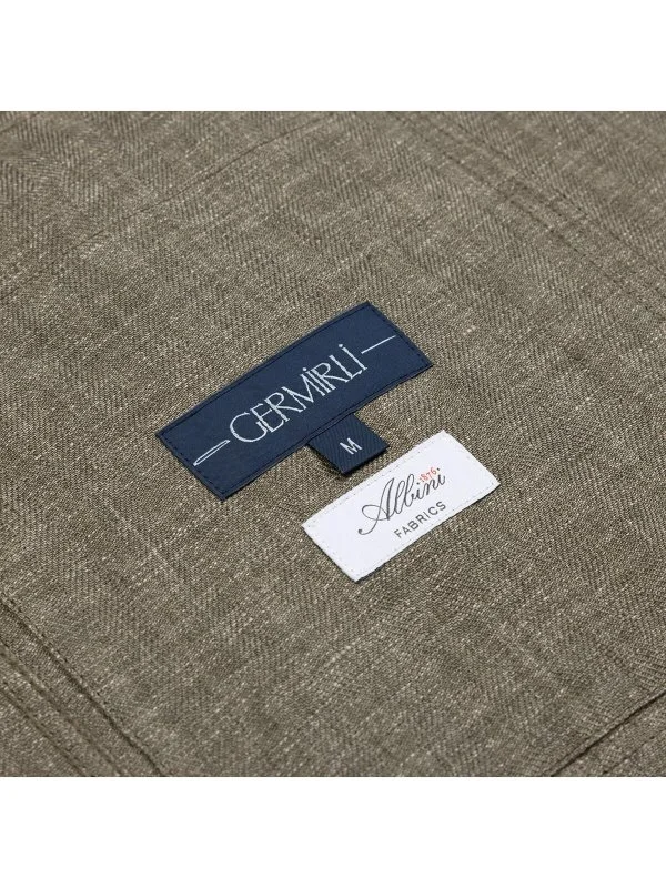 Germirli Khaki Herringbone Texture Tailor Fit Delave Linen Safari Jacket Shirt - 3