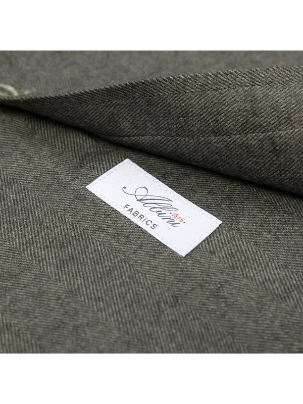 Germirli Khaki Herringbone Pattern Albini Cotton Lyocell Tencel Tailor Fit Flannel Shirt - 4