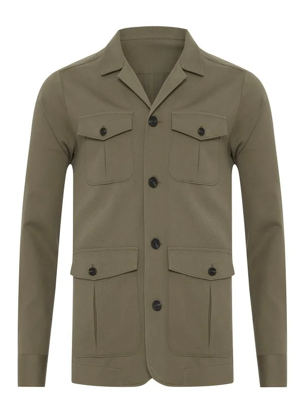Germirli Khaki Color Utility Flap Pocket Cotton Jacket Shirt - 2