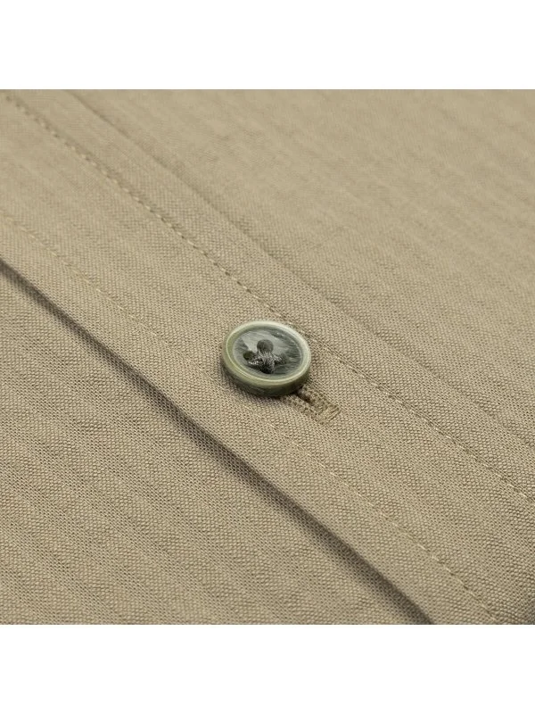 Germirli Khaki Tailor Fit Soft Collar Seersucker Men's Short Sleeve Cotton Shirt - 3