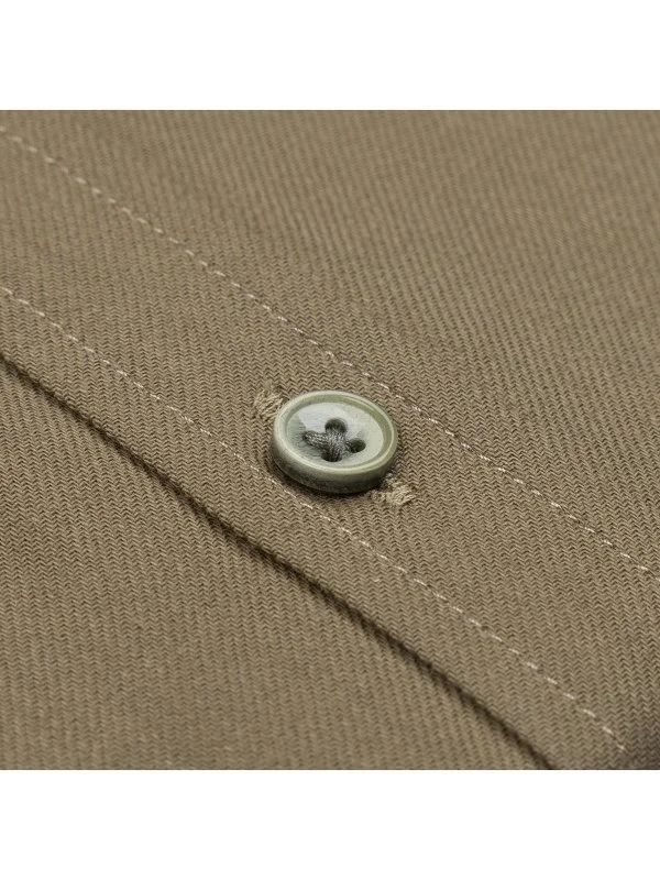 Germirli Khaki Twill Texture Soft Collar Tailor Fit Cotton Wool Shirt - 3