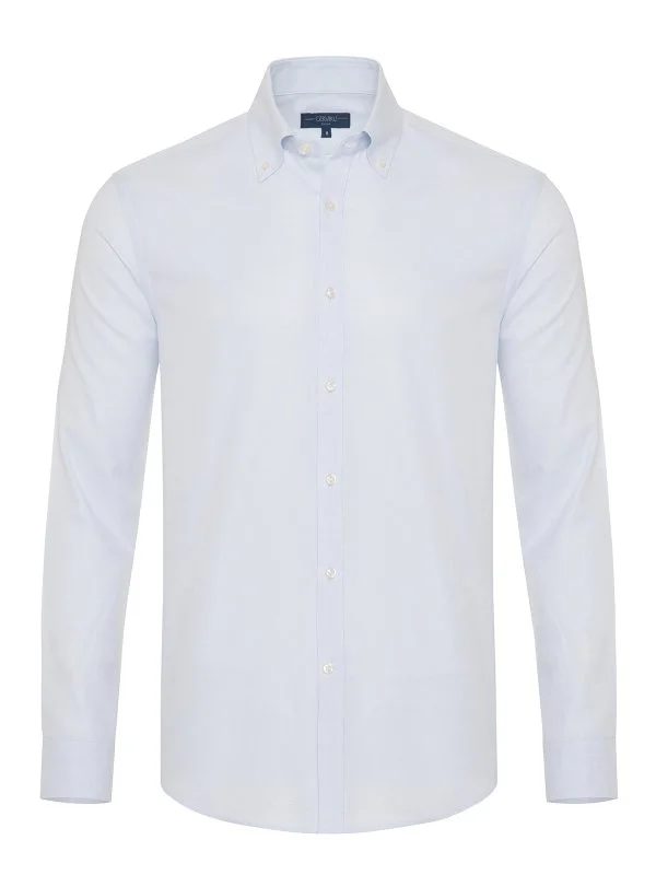 Germirli Light Blue Micro Pattern Oxford Button-down Collar Tailor Fit Shirt - 1